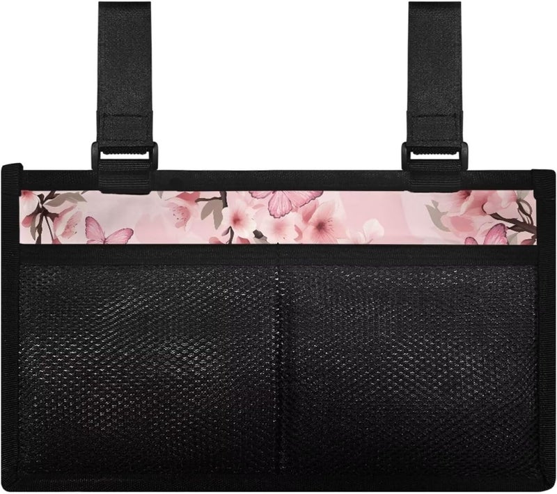 LedBack Wheelchair Side Storage Bag Pink Butterfly Armrest Pouch Cherry Wheelchair Accessories Organizer Bags for Walkers Rollator - Image 2